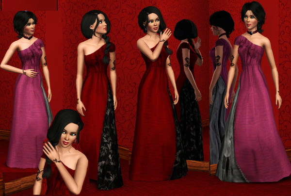 Sims 3 — One shoulder evening gown by RomanceSims — This evening gown has a hint of vintage in the ruffles accenting the