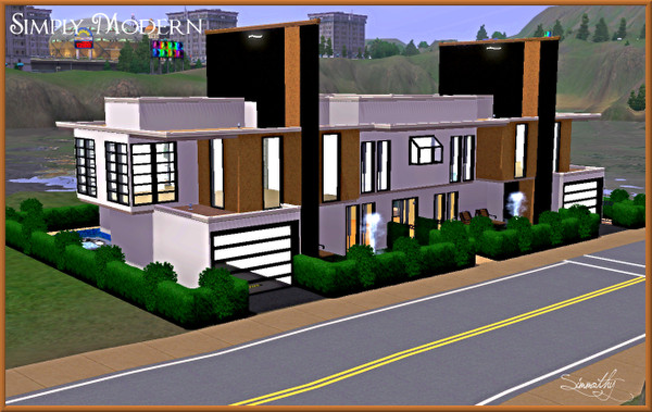 Sims 3 — Simply Modern by simmothy — Simply Modern is just that. 2 bedrooms, 2 bathrooms 1 elevator 2 pools 2 garages 2