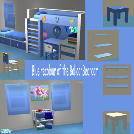 Sims 2 — White and Blue Balloon Bedroom by qth11 — Recolour of the balloon bedroom in white and blue.