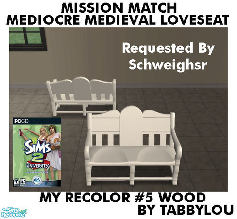 Sims 2 — TL - MM MediocreMedLoveseat Recolor05Wd by TabbyLou — My Recolor #5 Wood Recolor of Mediocre Medieval Loveseat
