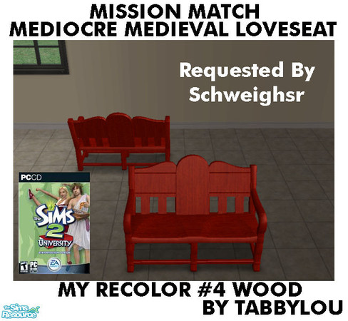 Sims 2 — TL - MM MediocreMedLoveseat Recolor04Wd by TabbyLou — My Recolor #4 Wood Recolor of Mediocre Medieval Loveseat