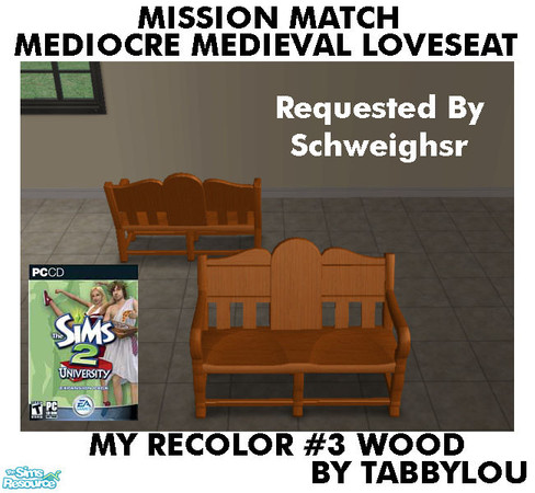 Sims 2 — TL - MM MediocreMedLoveseat Recolor03Wd by TabbyLou — My Recolor #3 Wood Recolor of Mediocre Medieval Loveseat