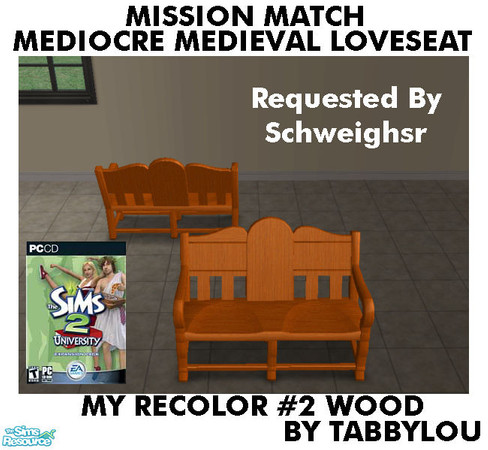 Sims 2 — TL - MM MediocreMedLoveseat Recolor02Wd by TabbyLou — My Recolor #2 Wood Recolor of Mediocre Medieval Loveseat