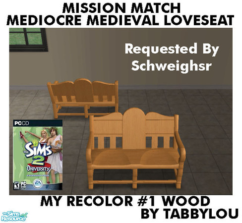 Sims 2 — TL - MM MediocreMedLoveseat Recolor01Wd by TabbyLou — My Recolor #1 Wood Recolor of Mediocre Medieval Loveseat