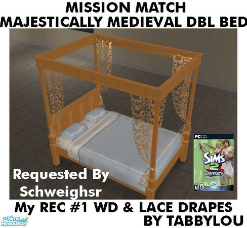 Sims 2 — TL - MM MajesticMedlDblBed-LaceDrape Recolor01AllWd by TabbyLou — My Recolor #1 Wood & Rec #1 Lace Recolor