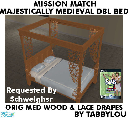 Sims 2 — TL - MM MajesticMedlDblBed-LaceDrape OrigMedAllWd by TabbyLou — Maxis Original Medium Wood & Medium Lace