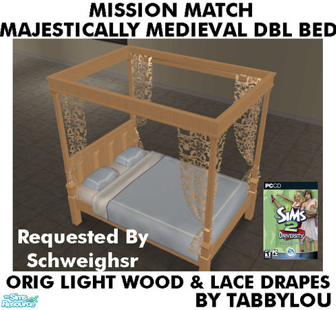 Sims 2 — TL - MM MajesticMedlDblBed-LaceDrape OrigLightAllWd by TabbyLou — Maxis Original Light Wood & Light Lace