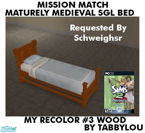 Sims 2 — TL - MM MaturelyMedievalSglBed Recolor03Wd by TabbyLou — My Recolor #3 Wood Recolor of Maturely Medieval Single