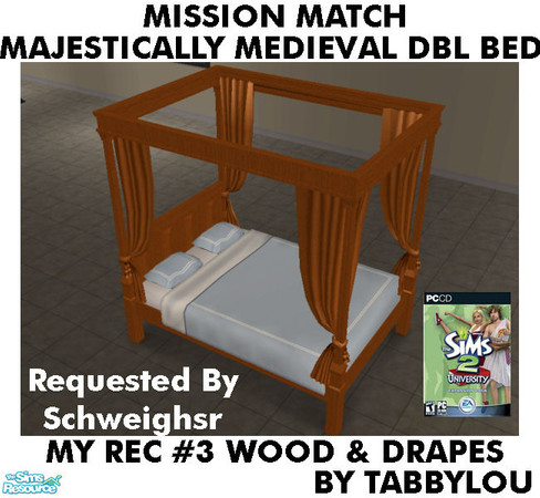 Sims 2 — TL - MM MajesticMedDblBed Recolor03AllWd by TabbyLou — My Recolor #3 Wood & Rec#3 Drapes Recolor of