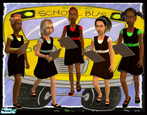 Sims 2 — Splash Of Colour by cariadbach — A little black pinafore with a splash of colour Co-ordinating T shirt and belt