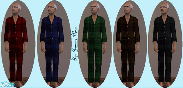 Sims 2 — Grandpa\'s Flannel Pajama Set by Grammy_Moon — A set of 5 flannel PJs for elder male sims.