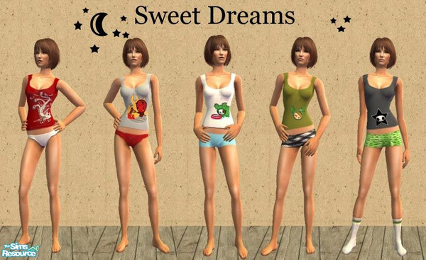 Sims 2 — Sweet Dreams by olcia_olivinea — Set of five pj\'s for your adult ladies. Let\'s bring some fun to their adult