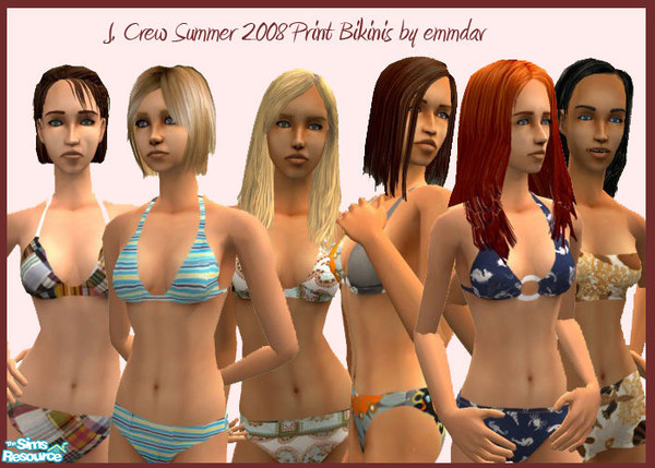 Sims 2 — J. Crew Summer 2008 Print Bikinis by emmdav — Let your Sims swim, frolic and tan in style with six new print