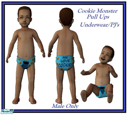 Sims 2 — Cookie Monster Set  - Pull Ups by sinful_aussie — Pull Ups featuring Cookie Monster. Underwear/PJ\'s Male Only