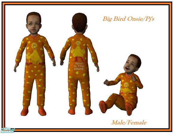 Sims 2 — Big Bird Set - Onsie by sinful_aussie — Cute onsie/Pj\'s featuring Big Bird! Male/Female