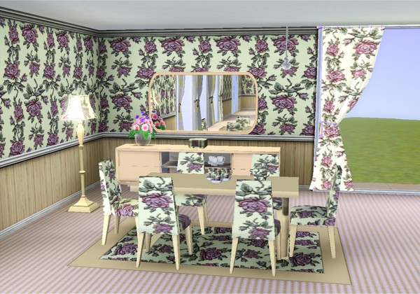 Sims 3 — marcorse_rosalie pattern by marcorse — Old-rose-pink cabbage roses in a scatter pattern.