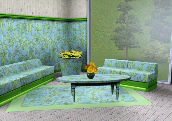 Sims 3 — marcorse_scattered pattern by marcorse — Acer leaves, single and a spray, in a repeat pattern on green ground.