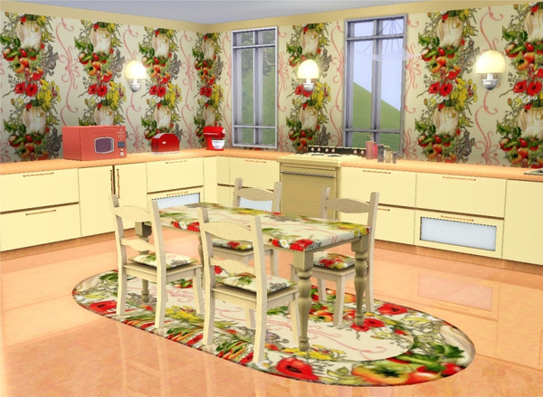 Sims 3 — marcorse_fruitful pattern by marcorse — Pots of bright field poppies surrounded by healthy vegetables in a
