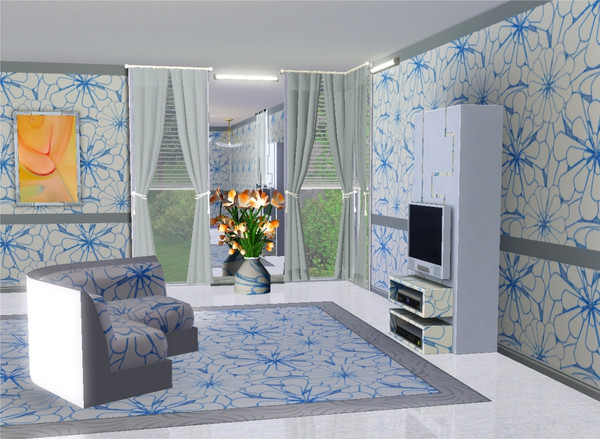 Sims 3 — marcorse_blue marigolds pattern by marcorse — Large scale line drawings of marigolds in blue create this