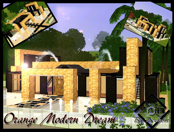 Sims 3 — -Orange Modern Dream- by Devirose — Modern house,2 floors,kitchen,garage,swimming pool,living room.Doll free.
