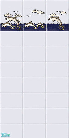 Sims 2 — Dolphin Wall Tile by Grammy_Moon — White bath tiles with a Dolphin boarder. Two matching floor tiles available.