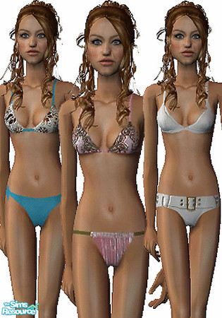 Sims 2 — Bikini 3-pack for teens by annefranzen — Two colourful bikinis and a white one for teen girls.
