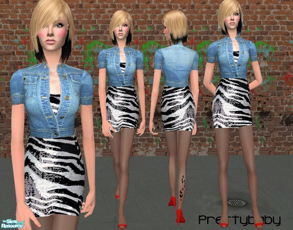 Sims 2 — Dare -Zebra Denim by pretty_baby — a set of 5 dresses with sheer tights. Mesh by glamorous Lounge Is needed.