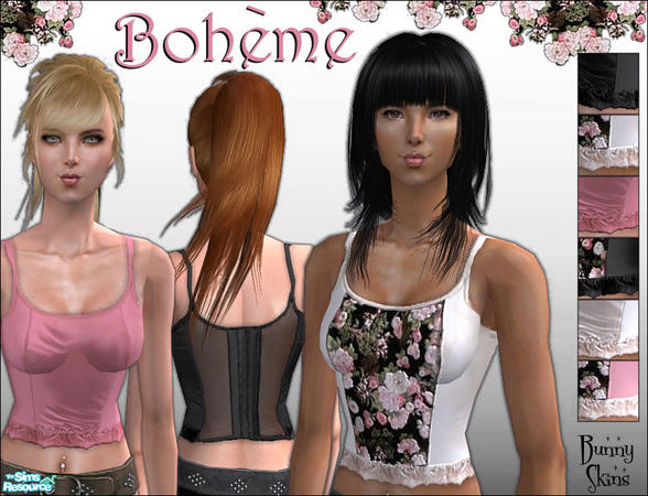 Sims 2 —  by BunnyTSR — By request, a re-do of my Bohemian Teen tops for adults & young adults. The third set