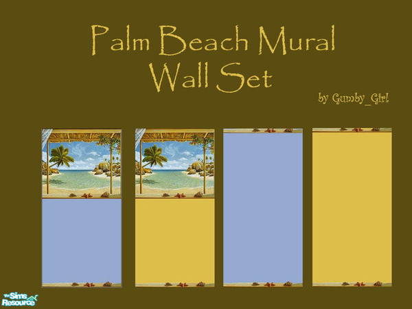 Sims 2 — Palm Beach Mural Wall Set by Gumby_Girl — A set of four walls in a beach theme. 2 x wallpapers with a beach