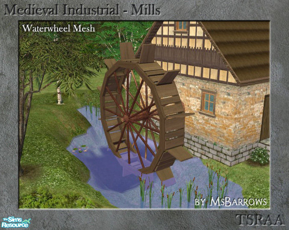 Sims 2 — Med Ind - Waterwheel Mesh by MsBarrows — An improved version of my old waterwheel mesh. Does not replace the old