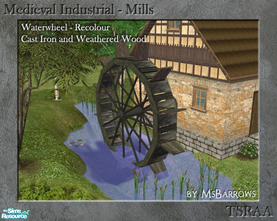 Sims 2 — Med Ind - Waterwheel - Cast Iron + Weathered by MsBarrows — An improved version of my old waterwheel mesh. Does