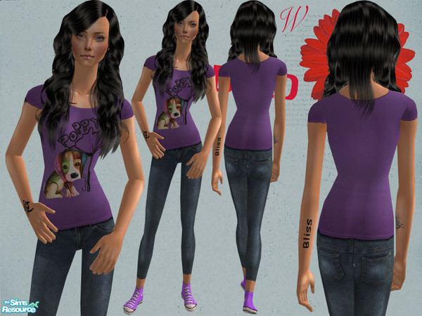 Sims 2 — Angel Eyes by miraminkova — Skinny jeans and puppy t-shirt.