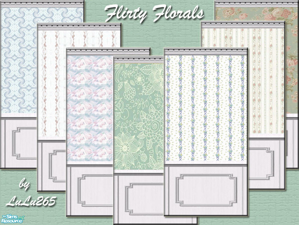 Sims 2 — Flirty Florals by Lulu265 — A large set of seamless cottage style wallpapers in calming tones