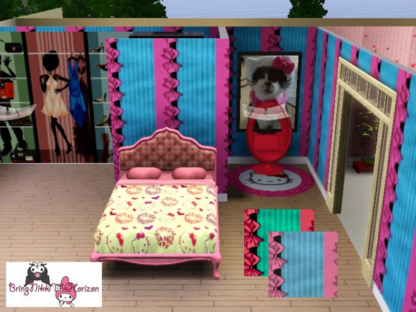 Sims 3 — pink bow by BringNikkiTheHorizon — pink bow and blue stripes