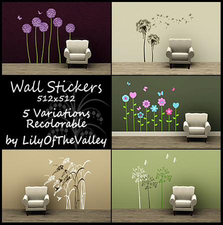 Sims 3 — Wall Sticker 512x512 by LilyOfTheValley — This wall sticker includes 5 variations, each of them has 1~3