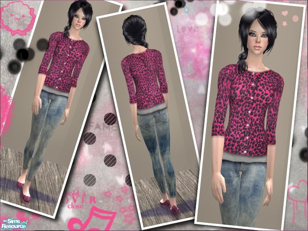 Sims 2 — Pink leopard  sweater and jeans by Adexinium2 — Outfit for adult female sims. 