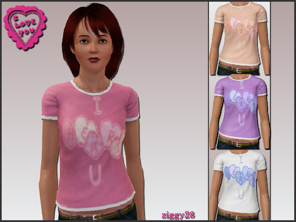Sims 3 — I Love You T-Shirts by ziggy28 — A set of four YoungAdult/Adult T-Shirts with the logo......I Heart U...... in