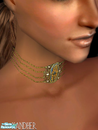 Sims 2 — Collette Choker #10 by Xandher — An intricate metal choker made of cloissonne and gold. Works for ages teen