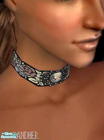Sims 2 — Collette Choker #9 by Xandher — A simple choker made with black brocade fabric, and paired with a lovely