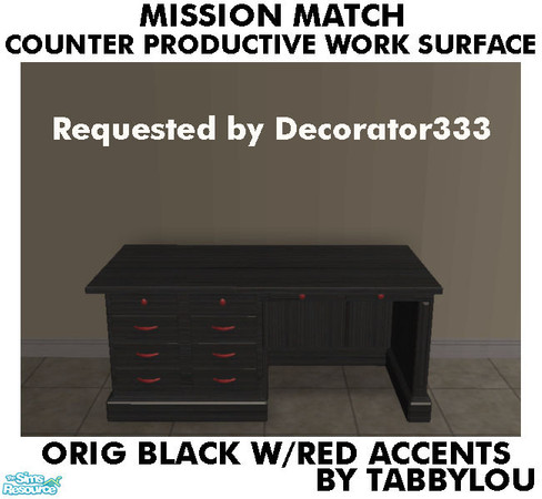Sims 2 — TL - MM CounterProdWorkSurfDesk OrigBlackRedWd by TabbyLou — Maxis Original Black Wood with Red accents Recolor