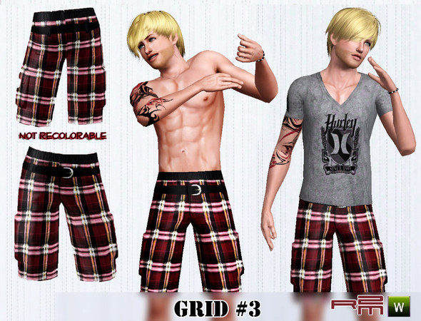 Sims 3 — R2M Grid #03 by rmm1182sims3 — Model: Klaus Lewis. Grids shorts cargo for man adults and young adults. Hope you