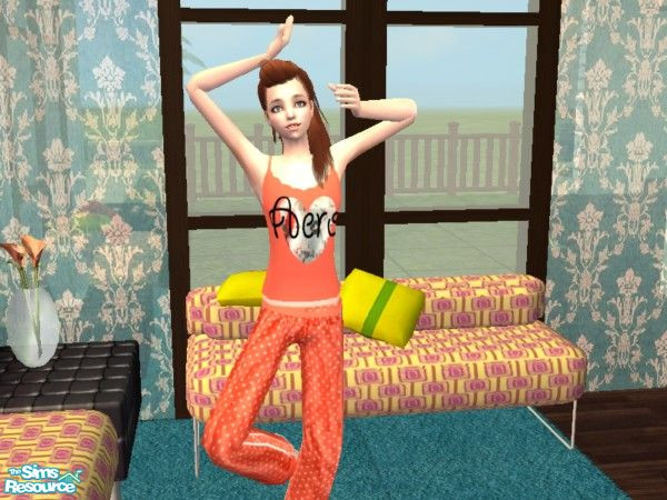 Sims 2 — Sleep Well by seal2892 — An orange/coral colored pair of polka-dotted pajama pants, matched with pink and white
