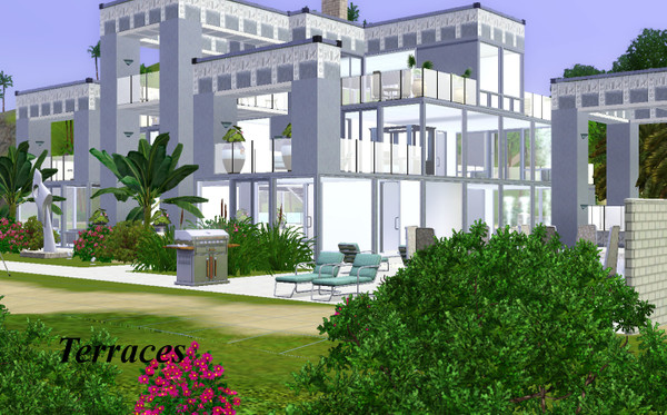 Sims 3 — Terraces by orlov — Spectacular Modern, featuring 9 terraces for panoramic views of both town and ocean.