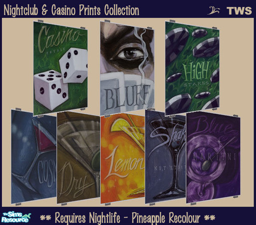 Sims 2 — Nightclub & Casino Prints Collection by wildstar24 — Eight nightclub and casino prints featuring stylish