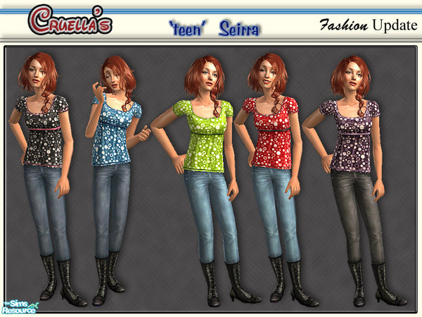 Sims 2 — am_Seirra by Cruella — Sassy teen outfits in 5 colors.