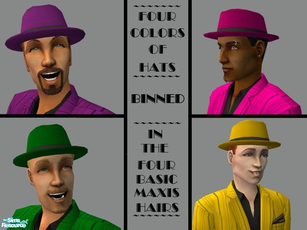 Sims 2 — Zoot Hats  by tamlfra — Have a few flamboyant sims? Well, with these hats, they can let their true colors shine!