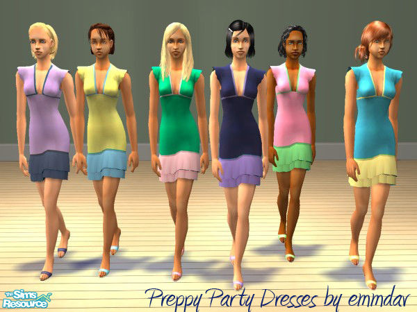 Sims 2 — Preppy Party Dresses by emmdav — Six cute new everyday dresses for your preppy girly Sims! Recolors of one of my