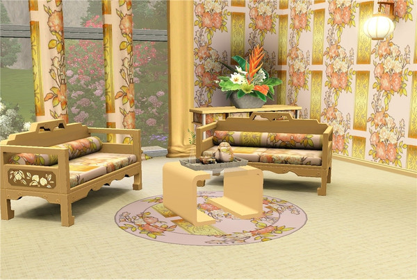 Sims 3 — marcorse_ribbon stripe pattern by marcorse — Bunches of autumn toned flowers, alternating with figured ribbon in