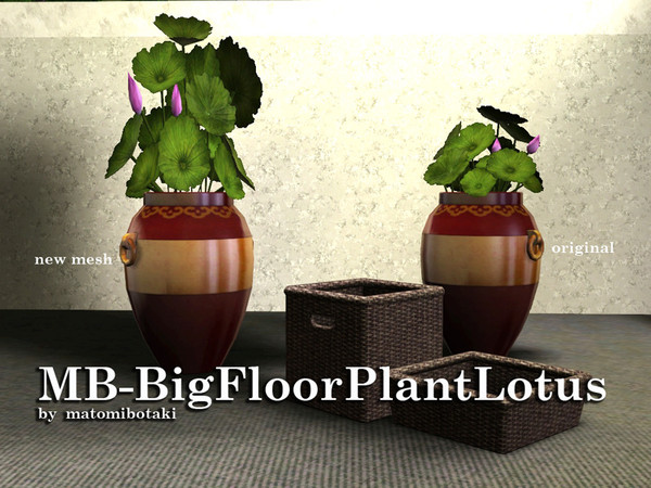 Sims 3 — MB-BigFloorPlantLotus by matomibotaki — MB-BigFloorPlantLotus by matomibotaki, 2x1 bigger plant, pot is