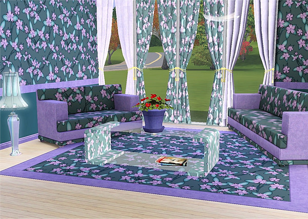 Sims 3 — marcorse_blossoms pattern by marcorse — Sprays of purple flowers on a deep, slate background - an unlikely
